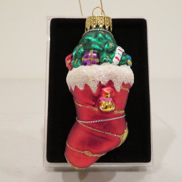 Christmas Glass Ornament Stocking Handcrafted by Unique Treasure Box Keepsake - Picture 2 of 6